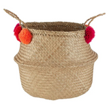 Retro Wicker Pom-Pom Basket