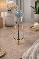 Crystal Ball with Gold Geometric Metal Stand 23cm Glass Sphere Decor