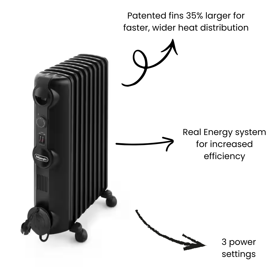 De'Longhi 2kW Oil Filled Radiator Black EU Plug