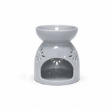 Modern Grey Ceramic Wax Burner with Decorative Flower Cutouts
