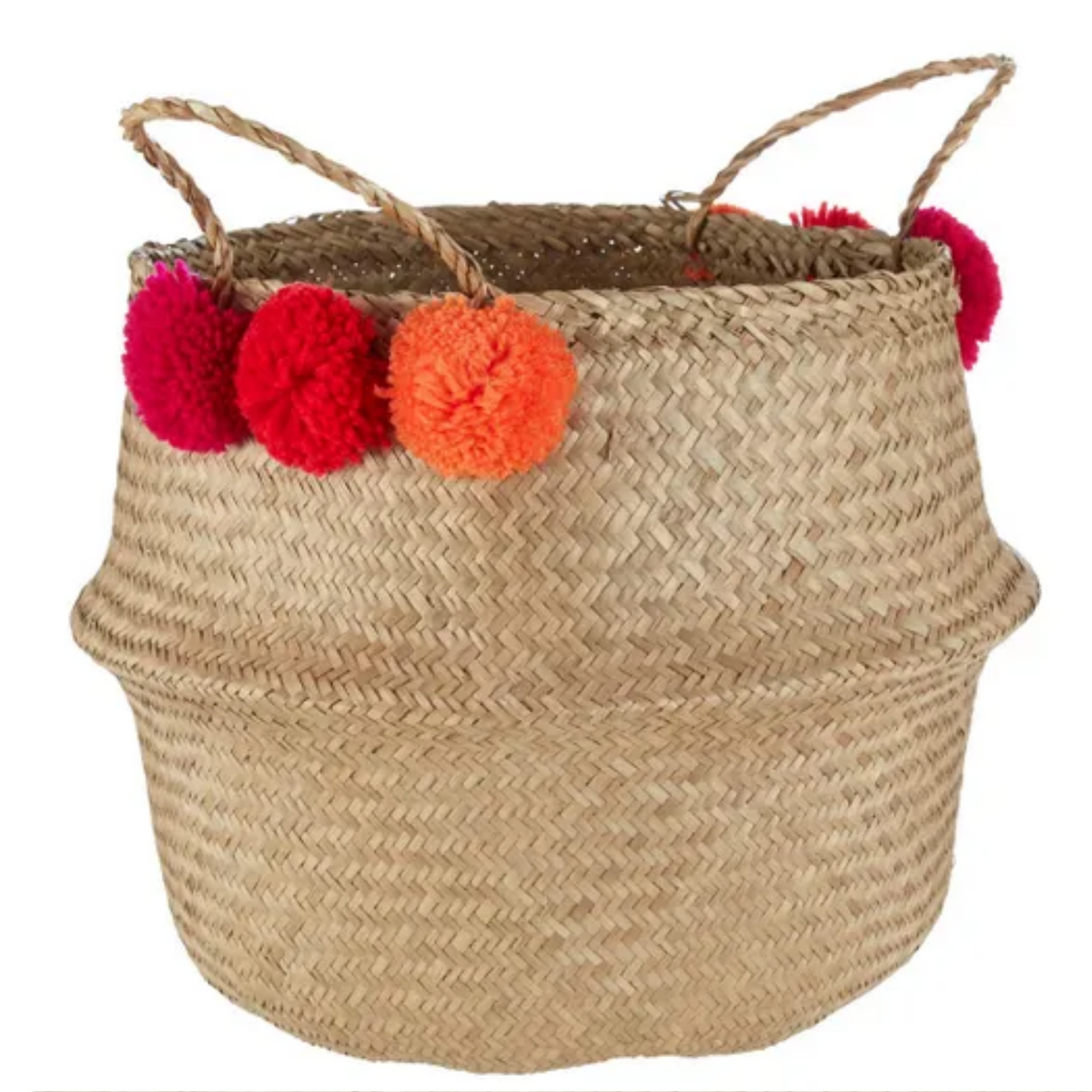 Retro Wicker Pom-Pom Basket