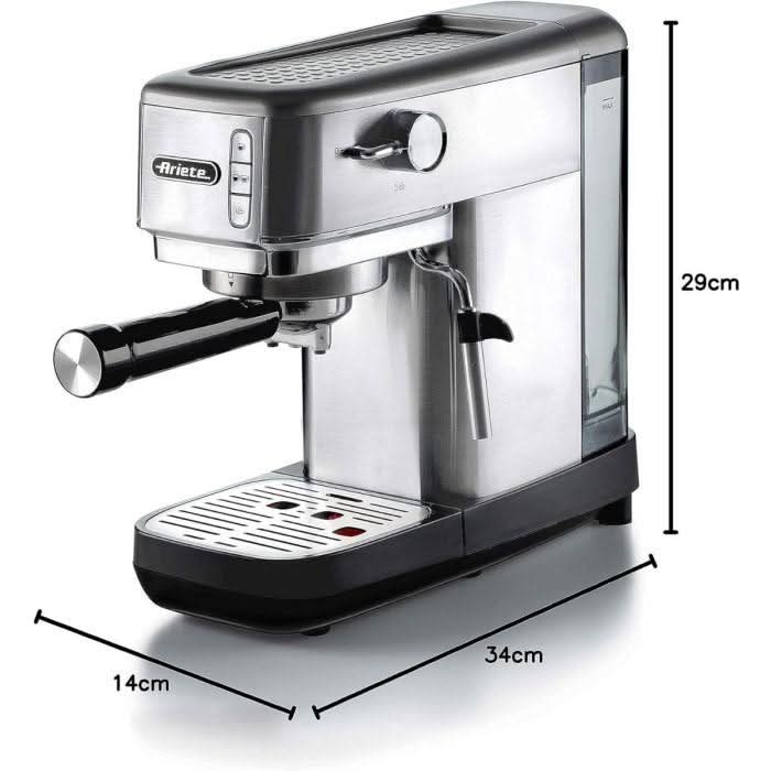 Ariete Slim Metal Espresso Coffee Maker 1300W Brushed Stainless Steel