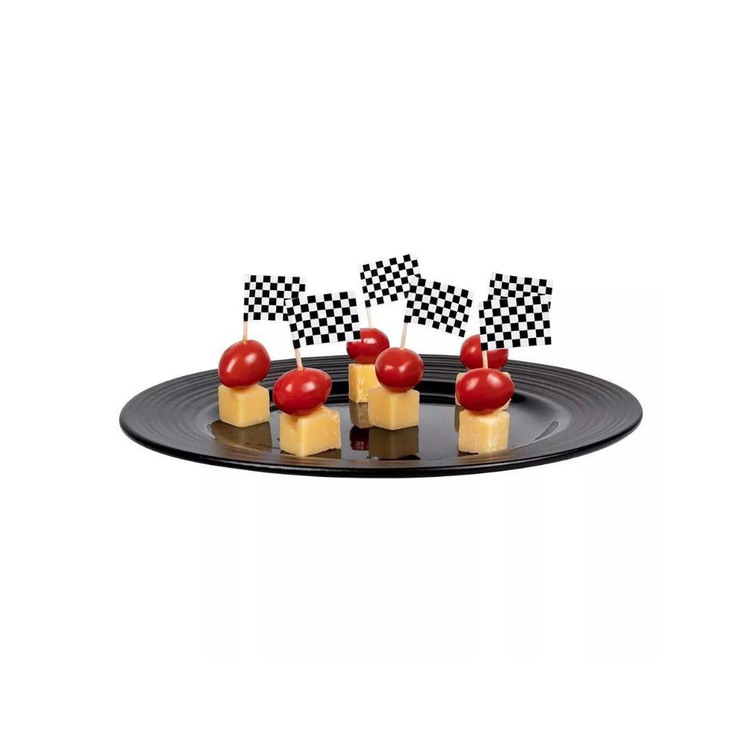 Formula Race Chequered Flag 7cm Cocktail Sticks x 24 Black and White