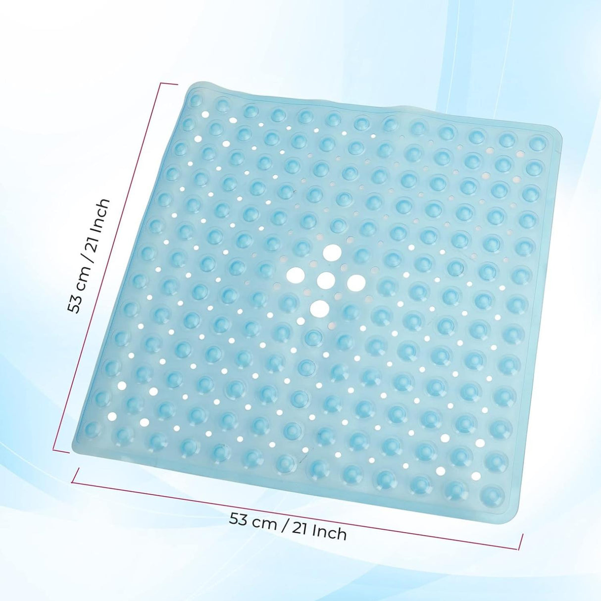 Non-Slip Durable Bath Shower Mat with Suction Cups 53cm x 53cm Blue