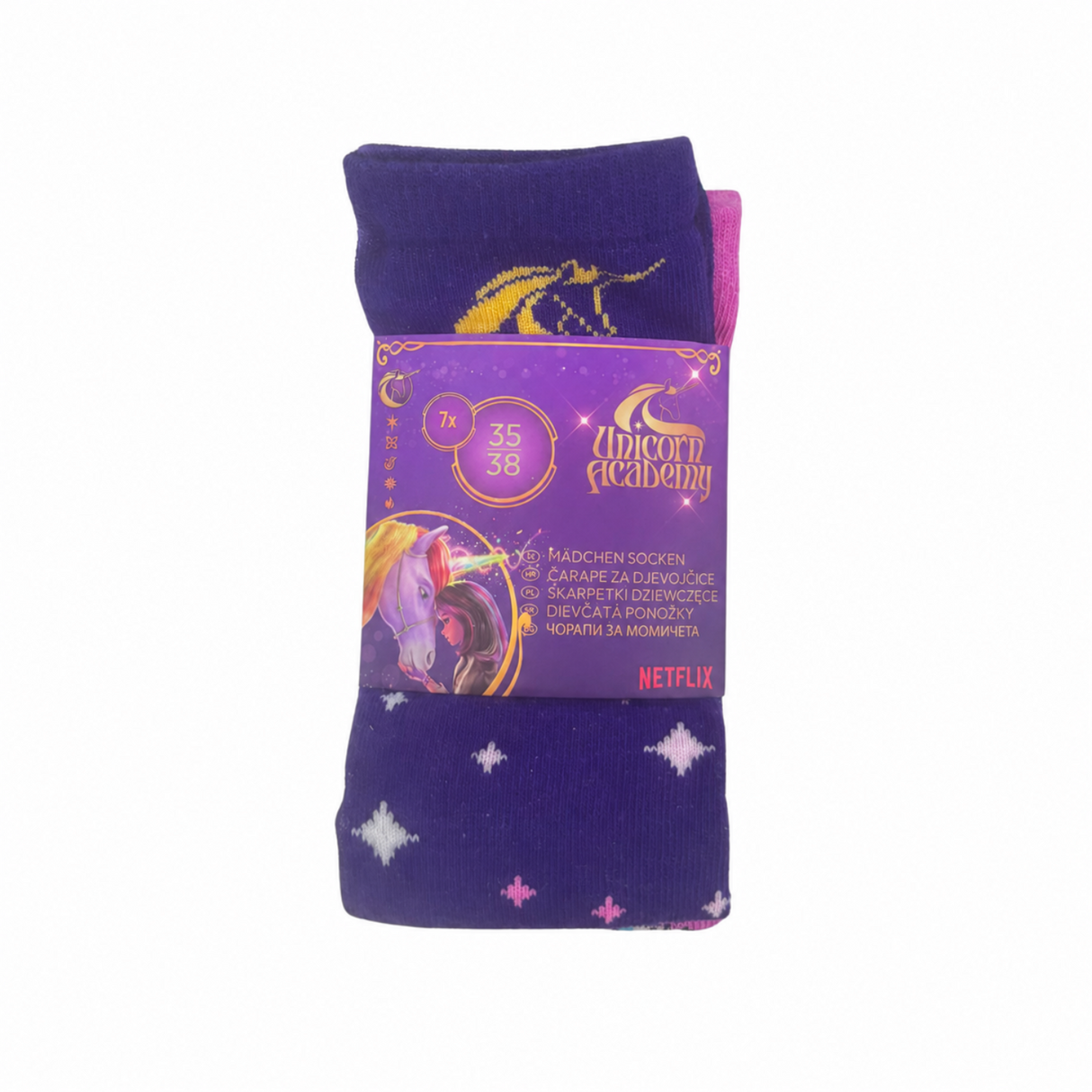 Girls Unicorn Academy 7 Pack Multicolour Cotton Blend Socks EU 35-38 UK 2.5-5