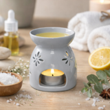 Modern Grey Ceramic Wax Burner with Decorative Flower Cutouts