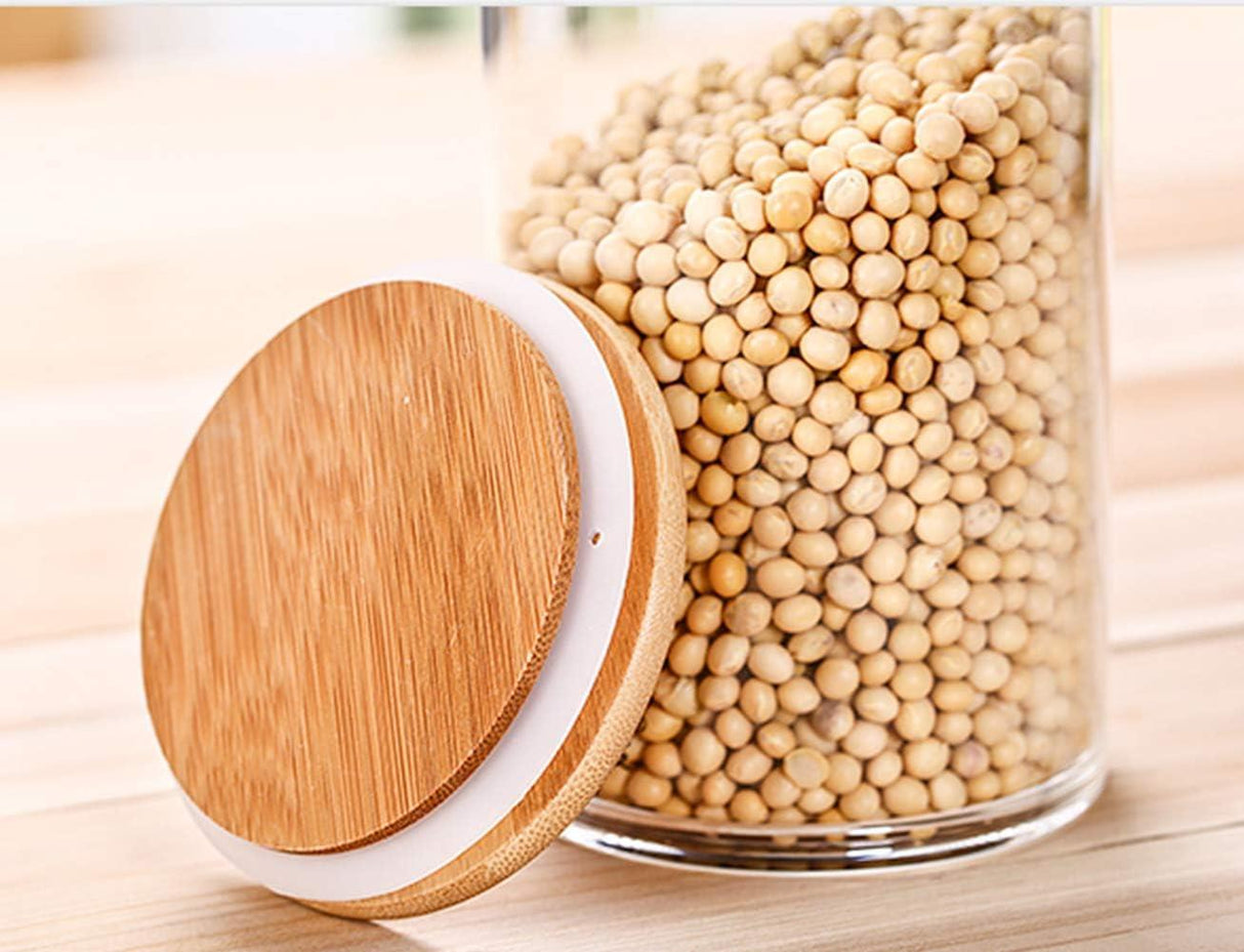 Clear Glass Cylinder Storage Jar with Bamboo Lid 550ml