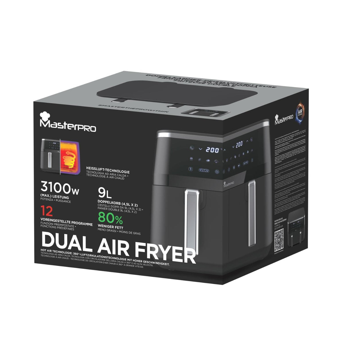 Bergner MasterPRO Digital 9L 3100 W Dual Air Fryer Black
