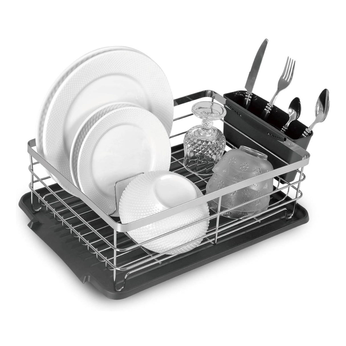 Kitchen Dish Rack Drainer with Utensil Holder and Removable Drip Tray