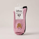 Women's Disney Mickey Mouse Glitter Socks 6 Pairs UK 3-5 Pink and Black