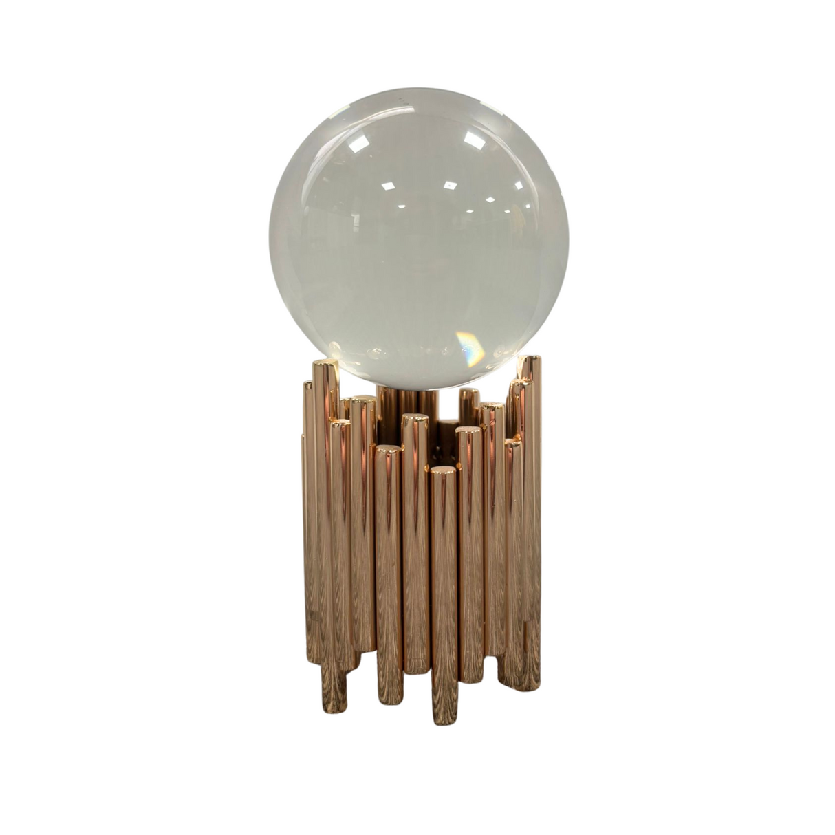 Crystal Ball with Gold Geometric Metal Stand 20cm