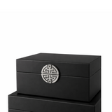 Black Wooden Storage Boxes with Silver Geometric Motif Set of 2