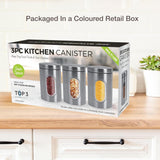 3 Piece Kitchen Canister Set Coffee Tea Sugar Caddy Silver