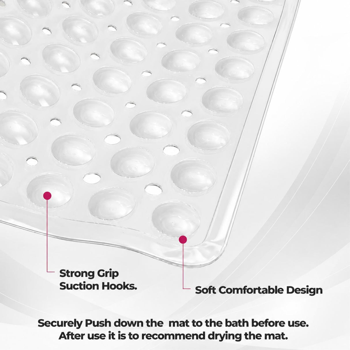 Non-Slip Durable Bath Shower Mat with Suction Cups 40cm x 100cm Clear