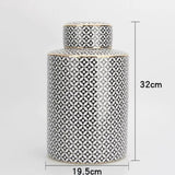 Black and White Print Ceramic Lidded Jar H32cm