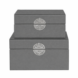 2 Piece Faux Leather Modern Design Decoration Storage Boxes Set