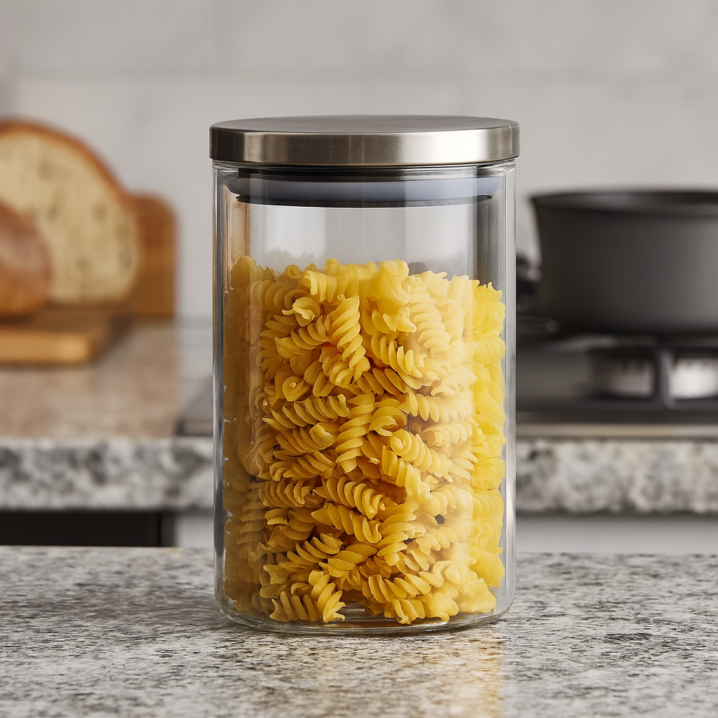 Clear Glass Cylinder Storage Jar with Black Lid 950ml