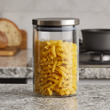 Clear Glass Cylinder Storage Jar with Black Lid 950ml