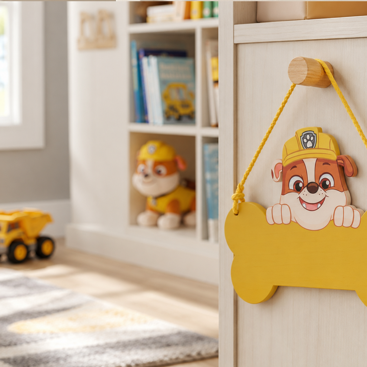 Paw Patrol Rubble Wooden Hanging Plaque Yellow