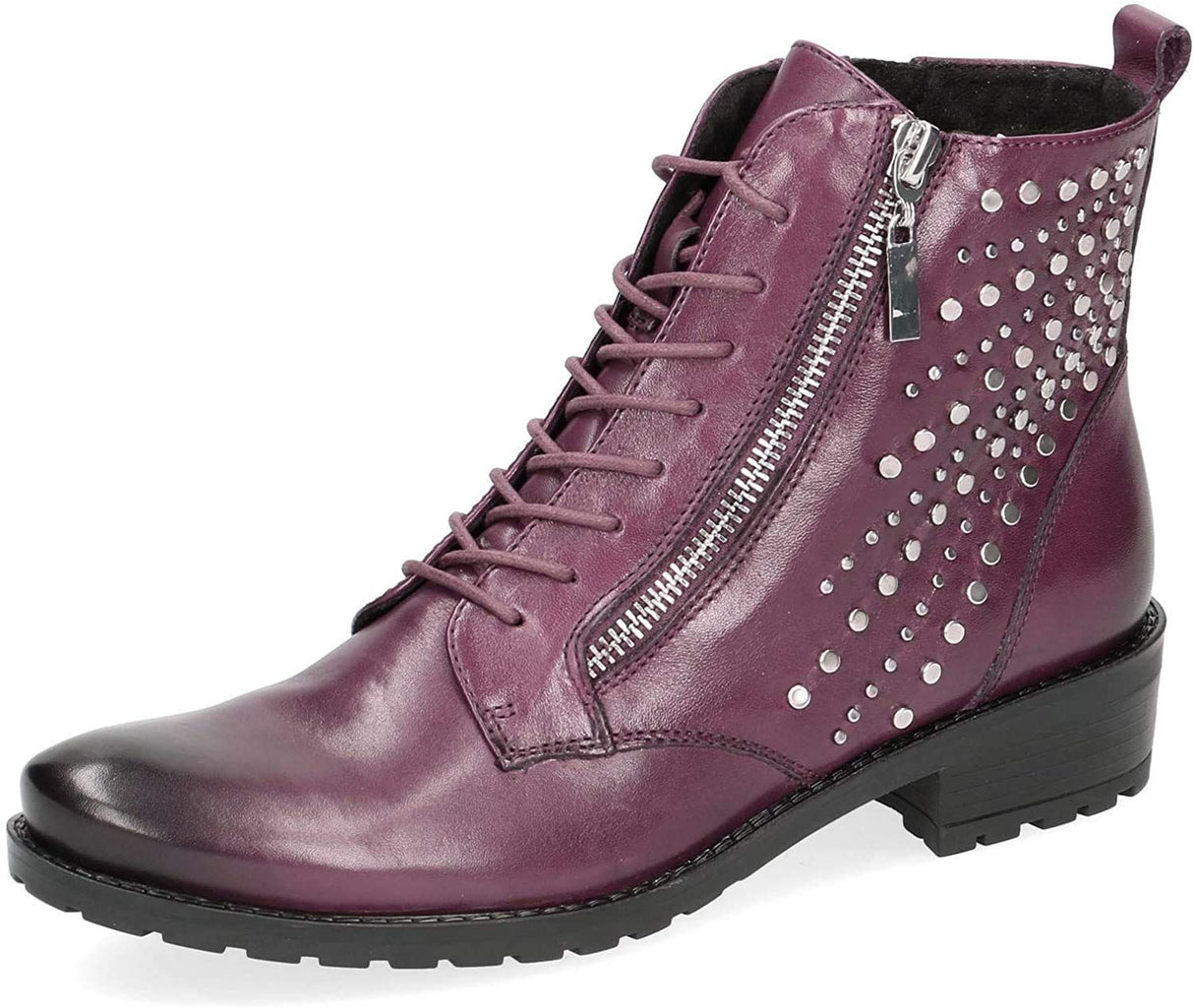 CAPRICE Women's Leather Ankle Boots with Decorative Stones - Burgundy UK 5