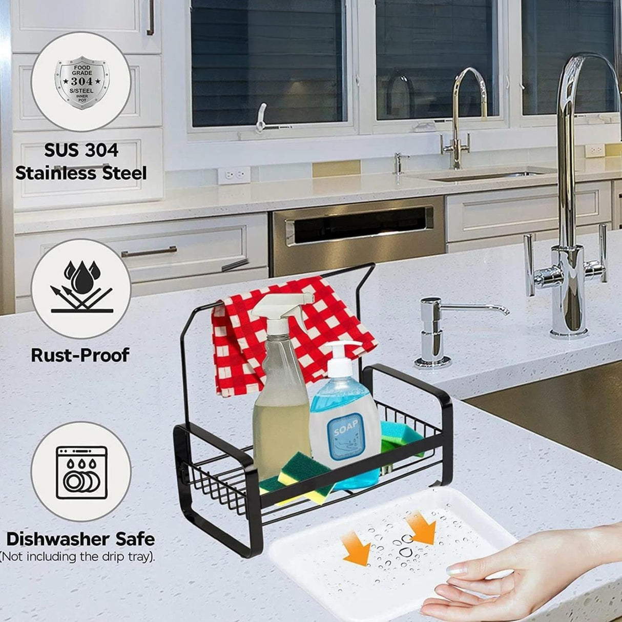 Large Kitchen Sink Caddy Organiser with Drying Rack Black