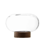 LSA Oblate Glass Vase Lantern 19.5cm with Walnut Base Clear