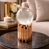 Crystal Ball with Gold Geometric Metal Stand 20cm