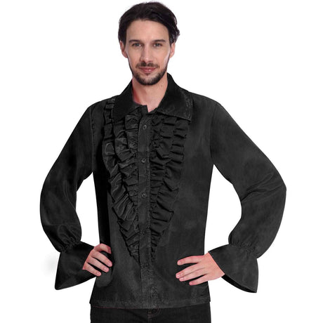 Mens Fancy Dress 70s fancy dress shirt men black with ruffled front and wide cuffs costume