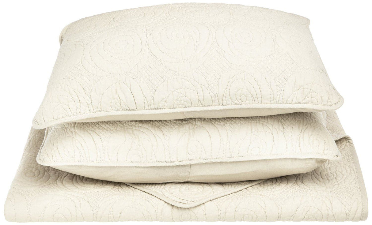 Impressions by Luxor Treasures Channing 3-Piece Full/Queen 100% Cotton Quilt Set Ivory