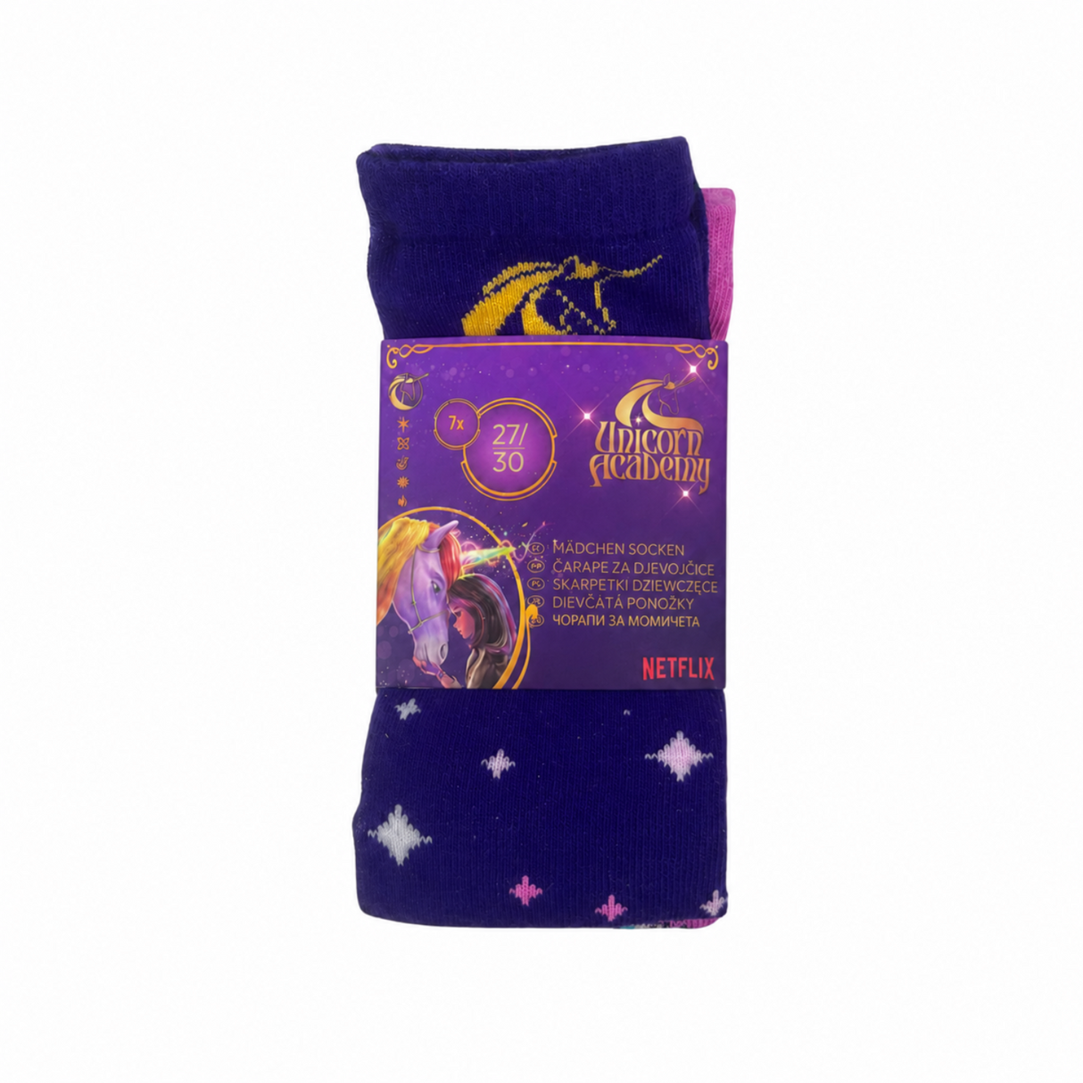 Girls Unicorn Academy 7 Pack Multicolour Cotton Blend Socks EU 27-30 UK 9-12