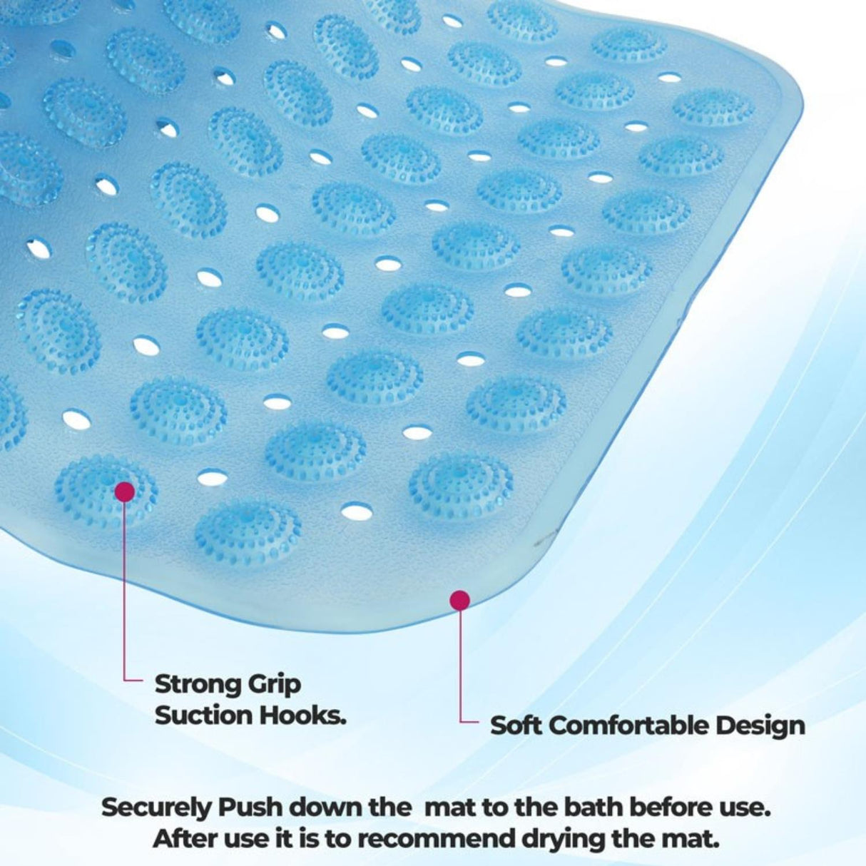 Non-Slip Durable Bath Shower Mat with Suction Cups 40cm x 100cm Blue