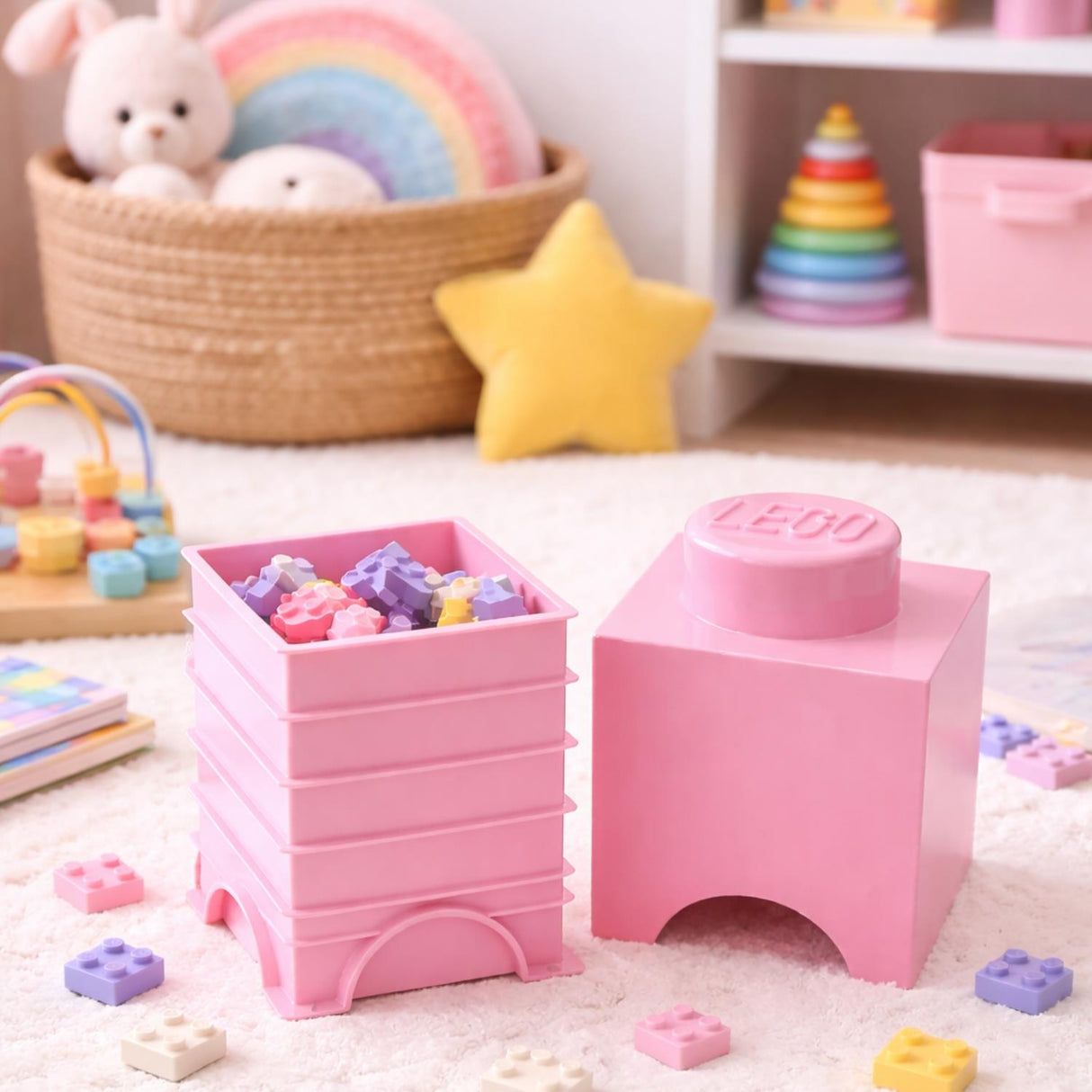 LEGO Square 1-Stud 1.2L Stackable Storage Brick Light Pink