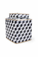 Black and White Geometric Vase with Gold Accent