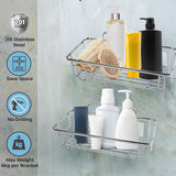 Rectangular 2x Shower Caddy Bathroom Suction Shelf Storage Holder No Drill Silver