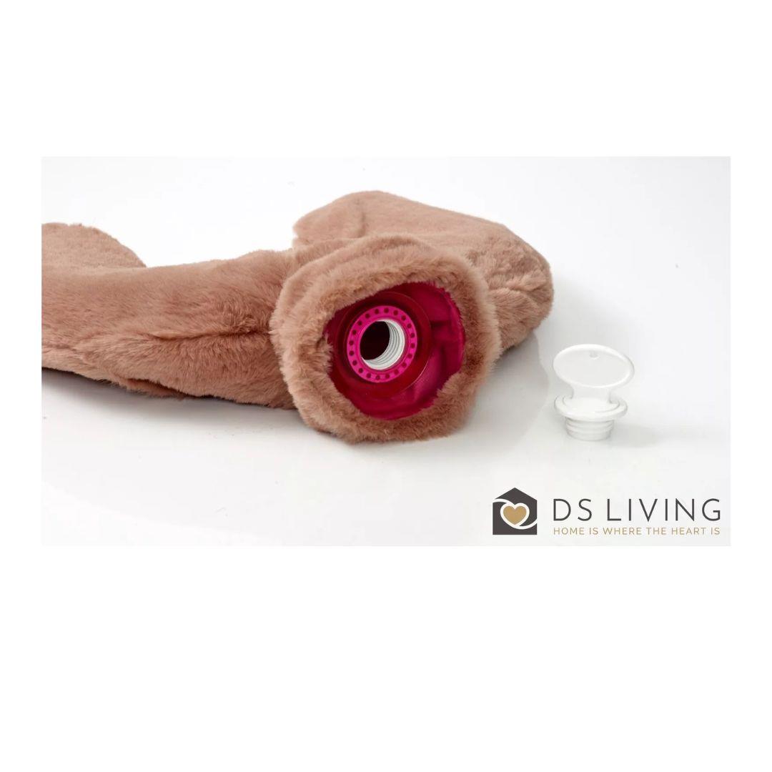 Luxury Hot Water Bottle with Faux Fur Cover Medium 1.8L Dusty Pink