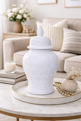 Large White Patterned Ginger Jar with Lid H50cm