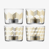 LSA Chevron Glass Tealight Holder Set of 4 Gold