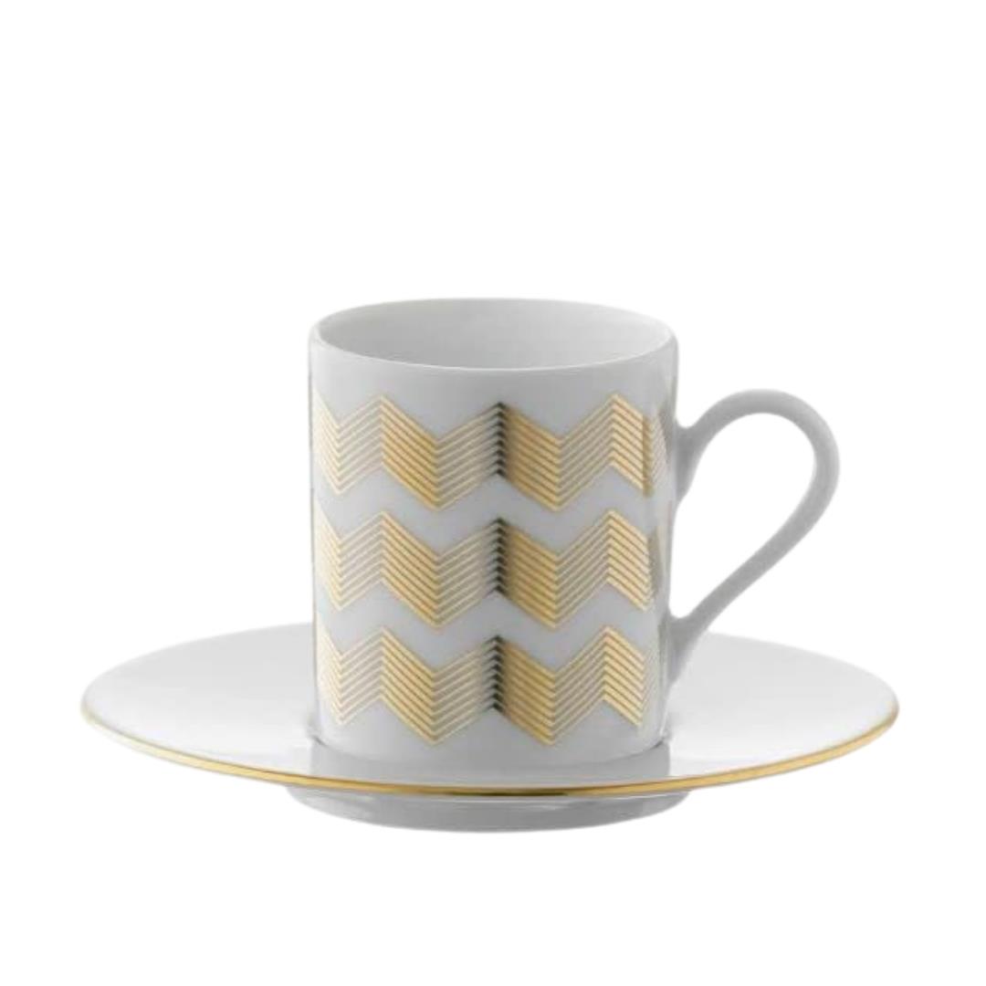 LSA Chevron Espresso 100ml Coffee Cup and Saucer Set of 4 Gold