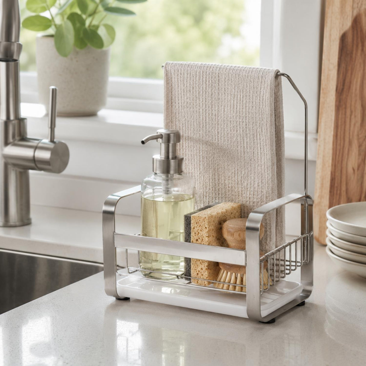 Kitchen Sink Caddy Organiser with Drying Rack Silver