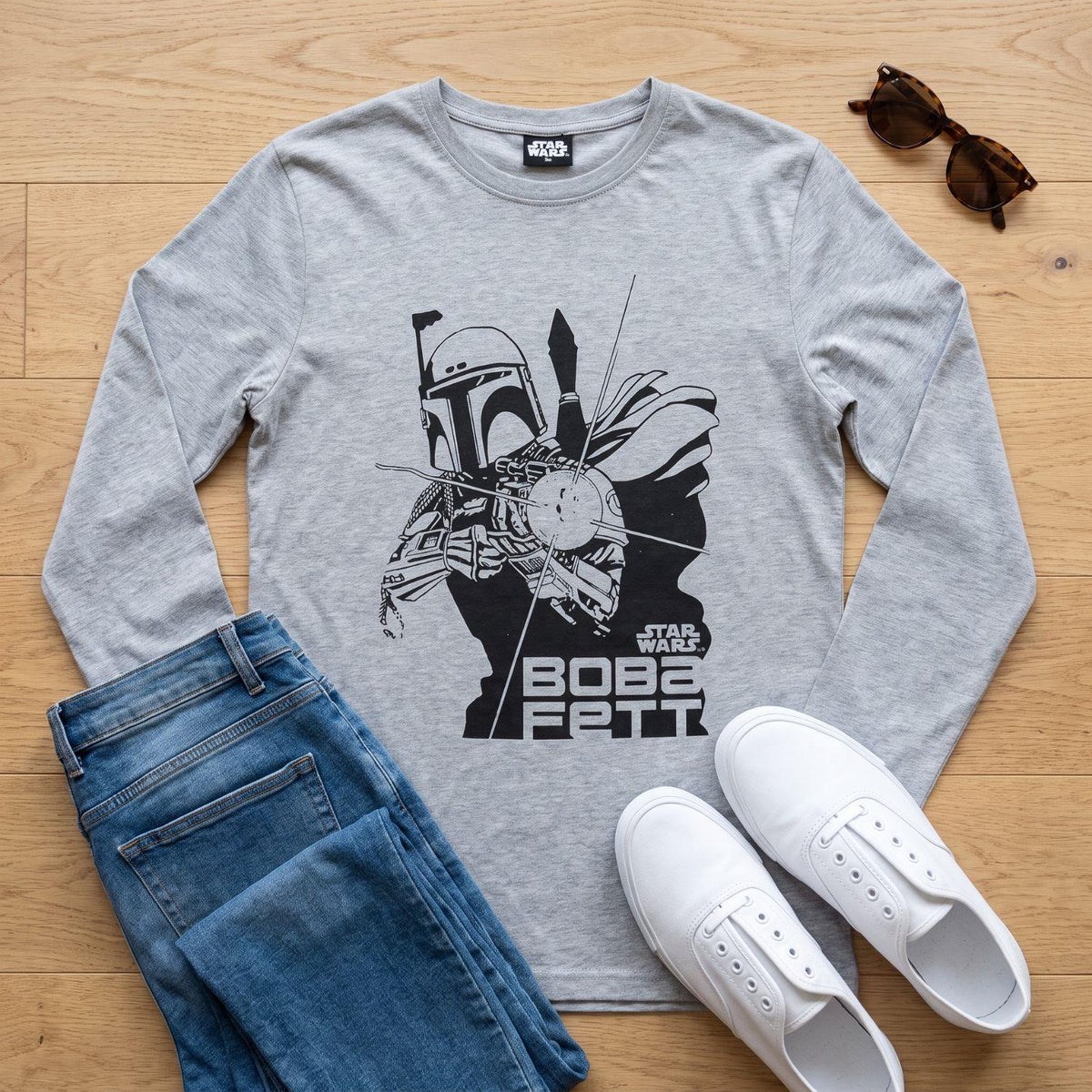 Star Wars Boba Fett Men's Long Sleeve T-Shirt Size 2XL Grey