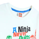 Official LEGO Ninjago Kids White T-Shirt "A Ninja Never Quits" Age 8
