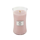 Rosewood scented candle large in a curved glass jar with wooden wick from CLICKK Home Store