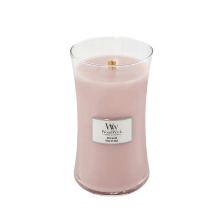 Rosewood scented candle large in a curved glass jar with wooden wick from CLICKK Home Store