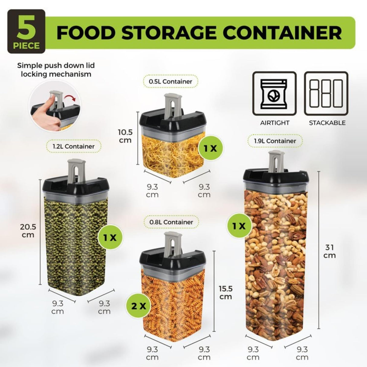 5 Piece Food Storage Lock N Fresh Stackable Containers