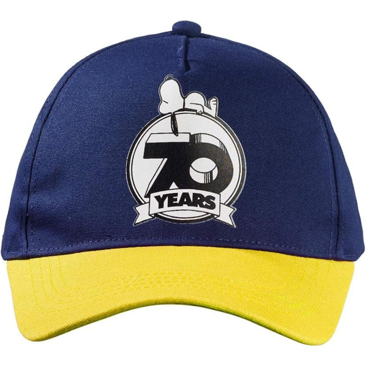 Peanuts Snoopy 70 Years Logo Baseball Cap Navy and Yellow