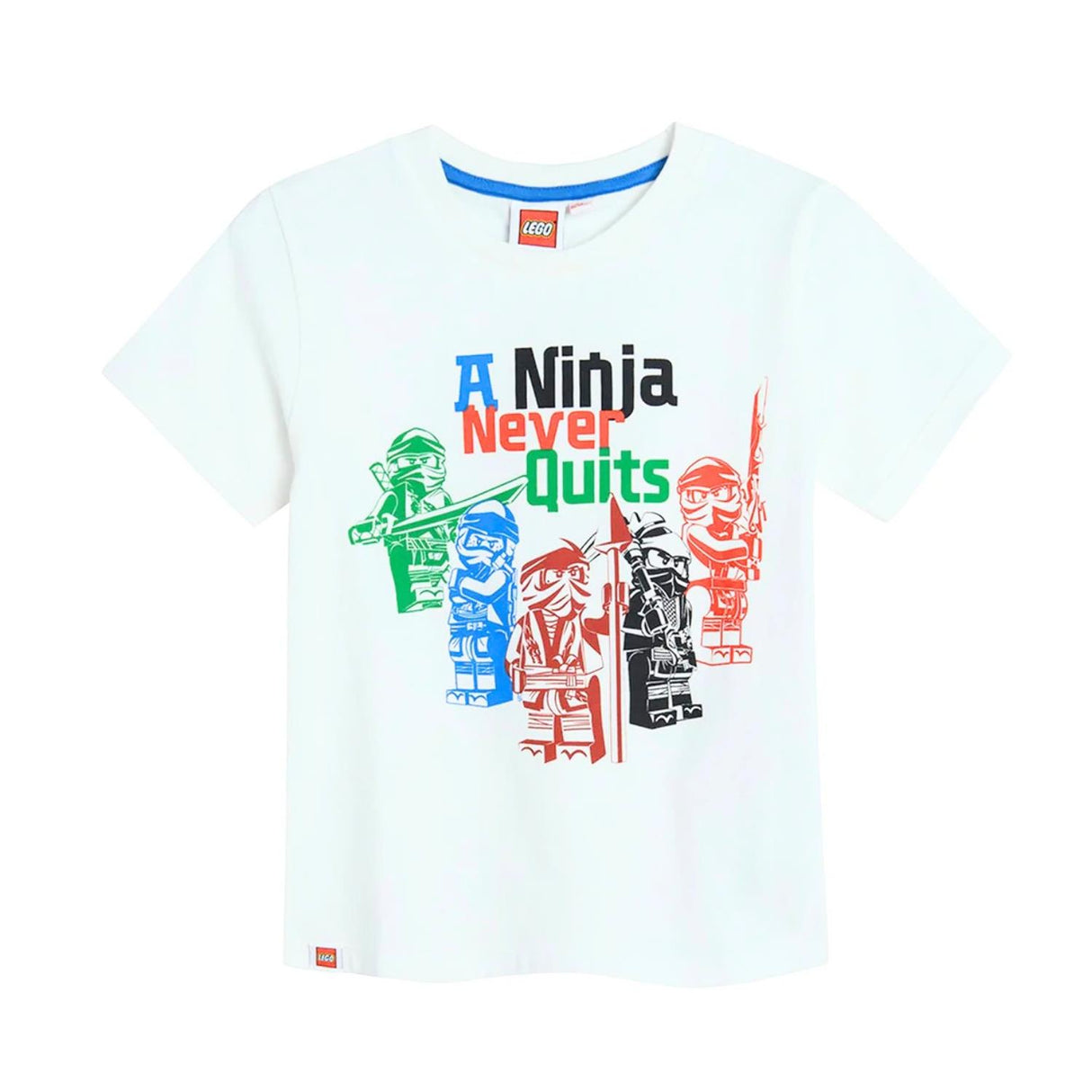 Official LEGO Ninjago Kids White T-Shirt "A Ninja Never Quits" Age 3