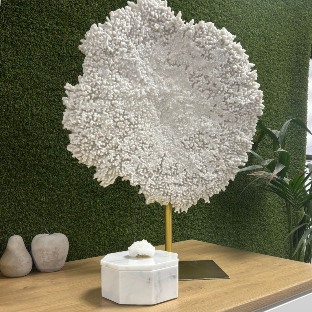 White Marble Hexagon Lidded Box with Crystal Handle