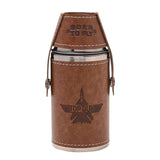 Top Gun Stainless Steel 6oz Travel Flask Faux Leather Wrap Brown