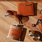 Top Gun Stainless Steel 6oz Hip Flask with Faux Leather Sleeve Brown