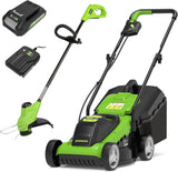 Greenworks 24V 33cm Cordless Lawnmower and Grass Trimmer with Battery